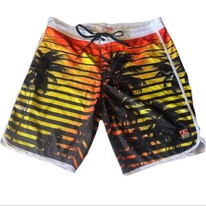 In N Out Burger Palm Tree Board shorts Size 36 Beachwear Pool Whimsy Surfer